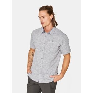 Denim & Flower Ricky Singh Short Sleeve BLUE Henley Button Camp Shirt Preppy SM